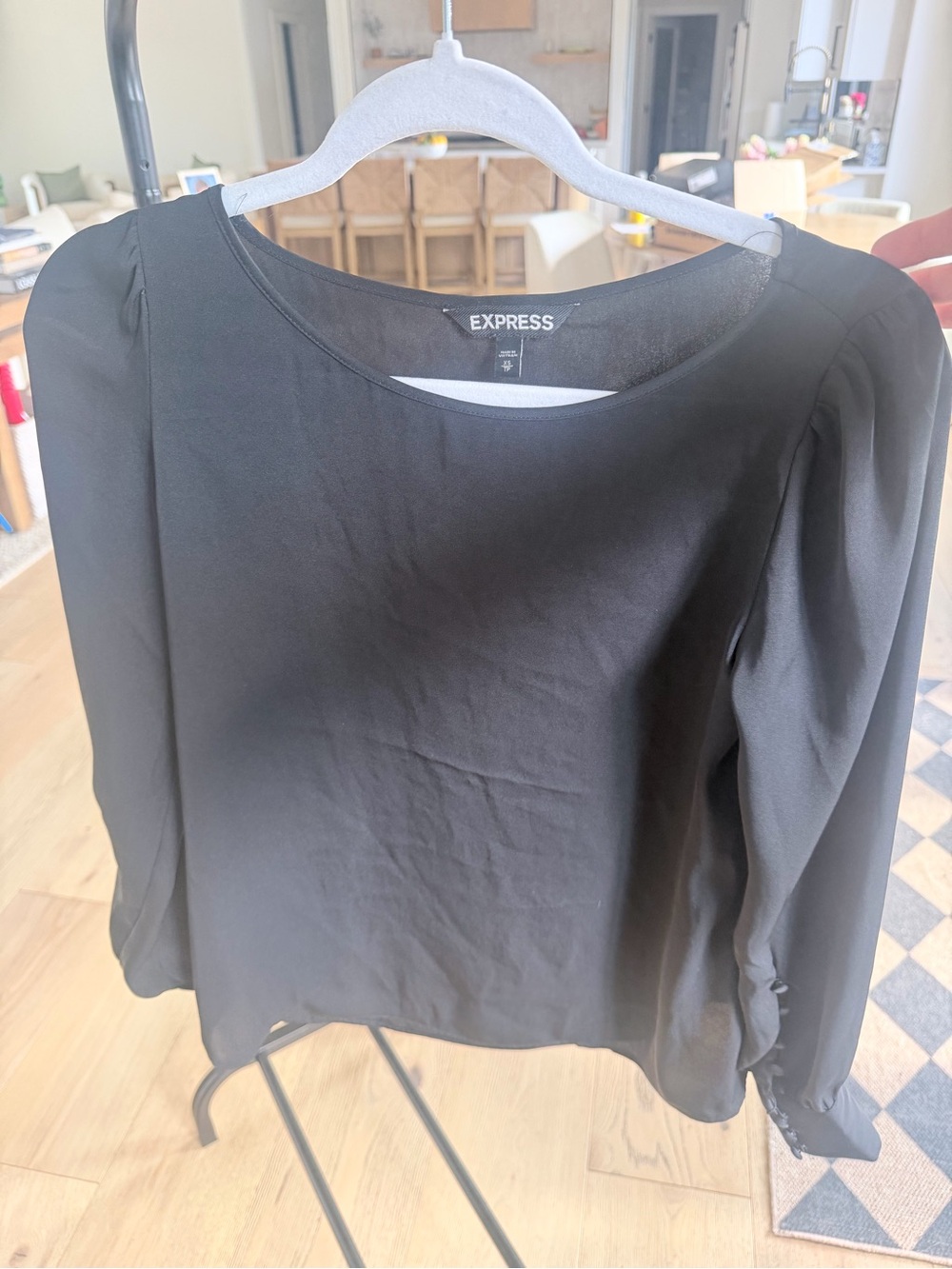 Express Black Long-Sleeve Semi-Sheer Blouse